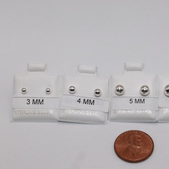 925 Sterling Silver Genuine Round Ball Stud Earrings 5mm / Pair / Men Women Kids - Picture 7 of 7